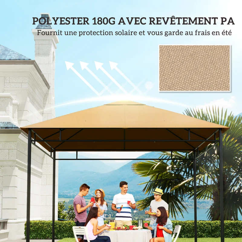 Toile de rechange pour pavillon 298 x 295 cm protection anti uv ventilation anti gouttes style épuré en polyester beige 21_0004757