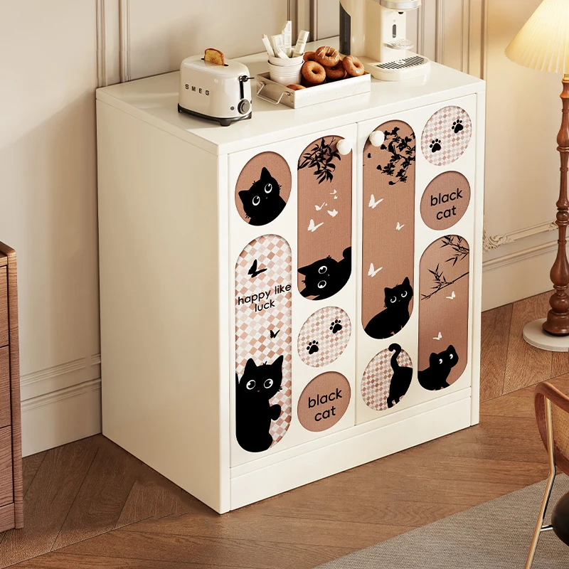 Traditional Vintage MDF Rectangular Animal Pattern Storage Cabinet 3-Tier For Living Room & Bedroom