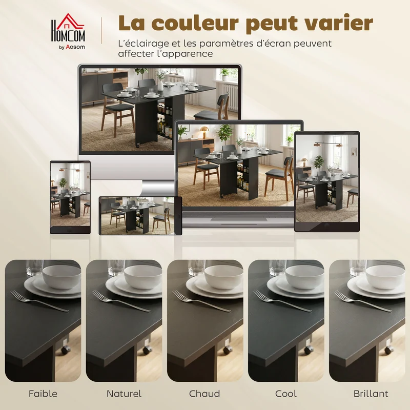 Table pliante pratique cuisine 75 x 140 x 74 cm gain de place 2 étagères moderne élégant en panneau de particules noir 21_0002271