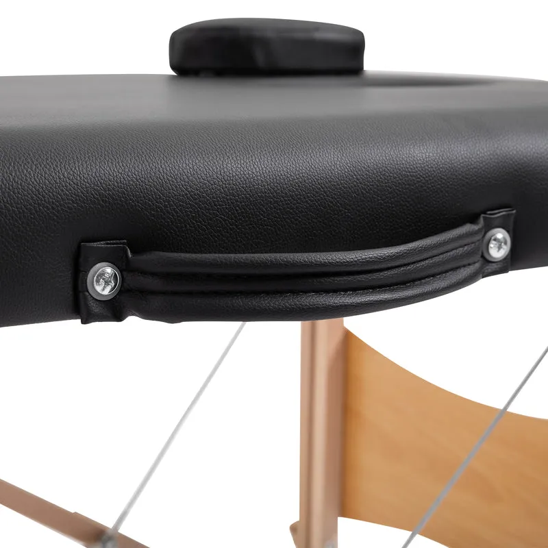 Table de massage pliante 186 x 60 x 61-87 cm hauteur réglable oreiller facial amovible léger moderne épuré en PVC noir 21_0000770