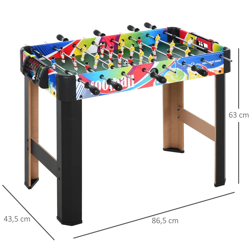 Table de baby-foot 86,5 x 43,5 x 63 cm tiges rotatives 360° poignées ergonomiques score intégré moderne salon en MDF noir 21_0006647