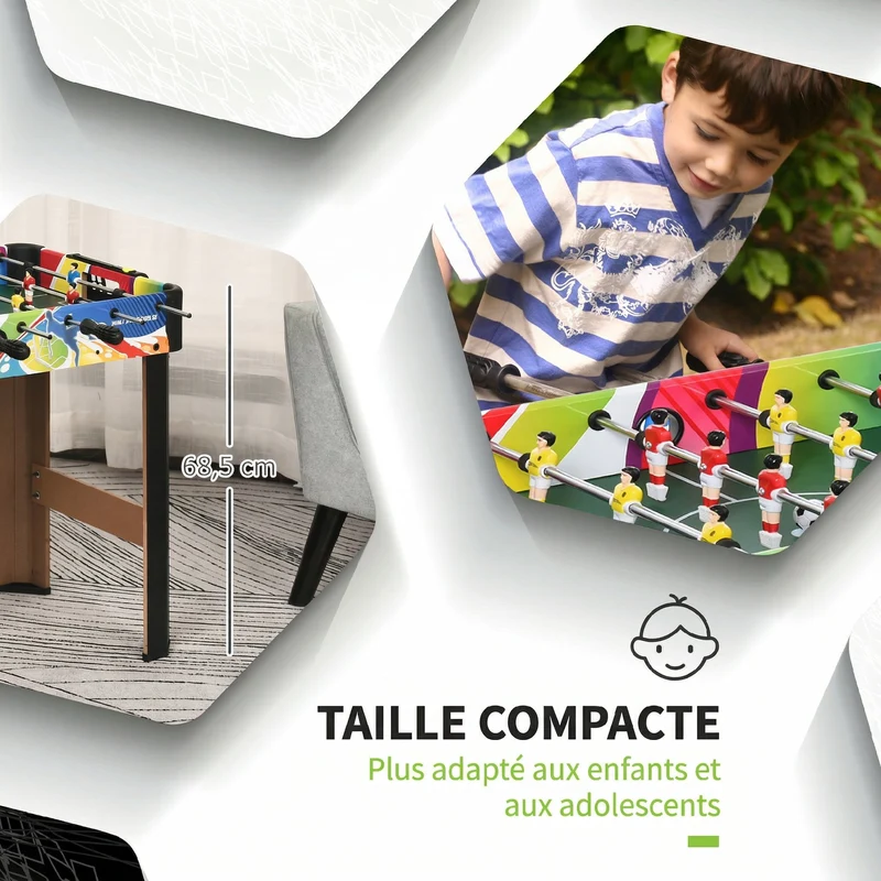 Table de baby-foot 86,5 x 43,5 x 63 cm tiges rotatives 360° poignées ergonomiques score intégré moderne salon en MDF noir 21_0006647