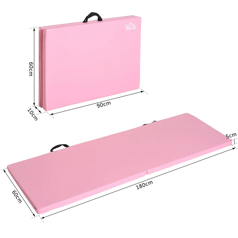 Tapis de gymnastique pliable portable avec poignées 180 x 60 x 5 cm antidérapant amorti épuré moderne en mousse rose 21_0006907