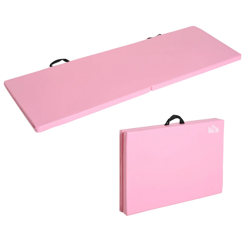 Tapis de gymnastique pliable portable avec poignées 180 x 60 x 5 cm antidérapant amorti épuré moderne en mousse rose 21_0006907