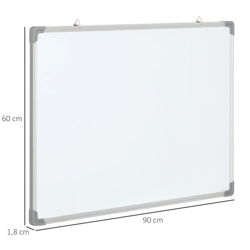 Tableau blanc magnétique mural 90 x 60 x 1,8 cm surface effaçable à sec aimants inclus moderne épuré en acier blanc 21_0006096