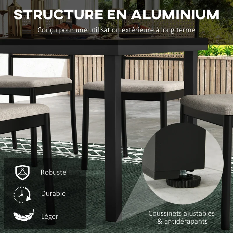 Table de jardin rectangulaire pour 8 personnes 190 x 90 x 74 cm résistante facile à nettoyer rustique en aluminium marron 21_0004700