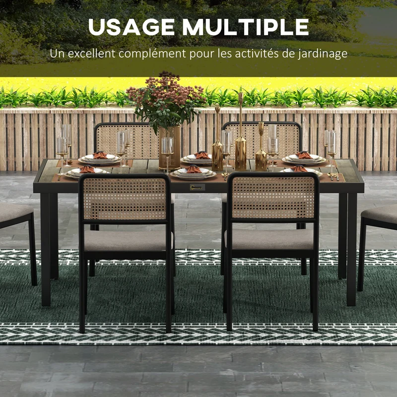 Table de jardin rectangulaire pour 8 personnes 190 x 90 x 74 cm résistante facile à nettoyer rustique en aluminium marron 21_0004700