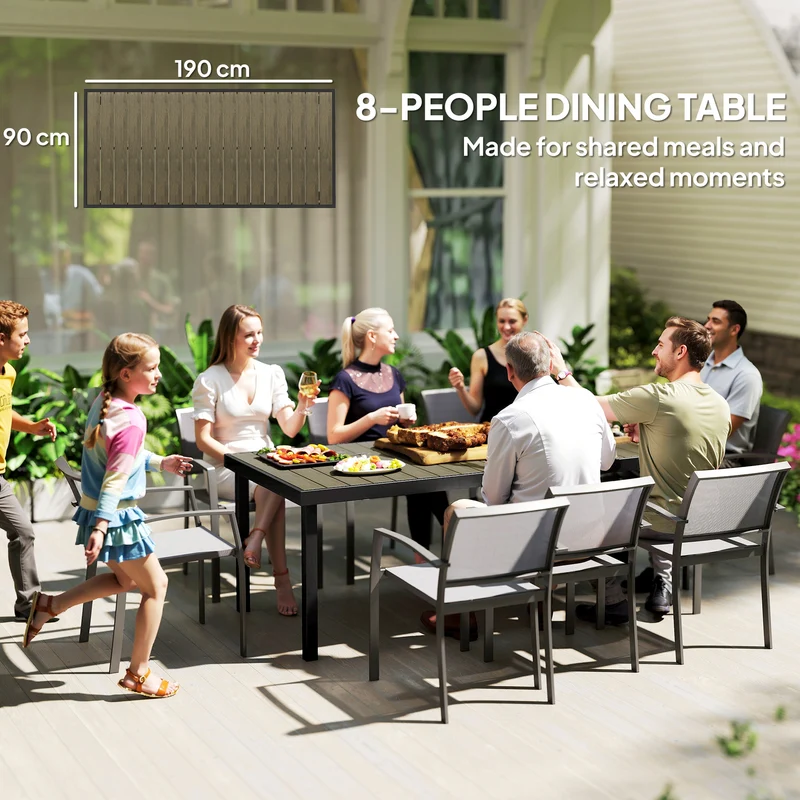 Table de jardin rectangulaire pour 8 personnes 190 x 90 x 74 cm résistante facile à nettoyer rustique en aluminium marron 21_0004700