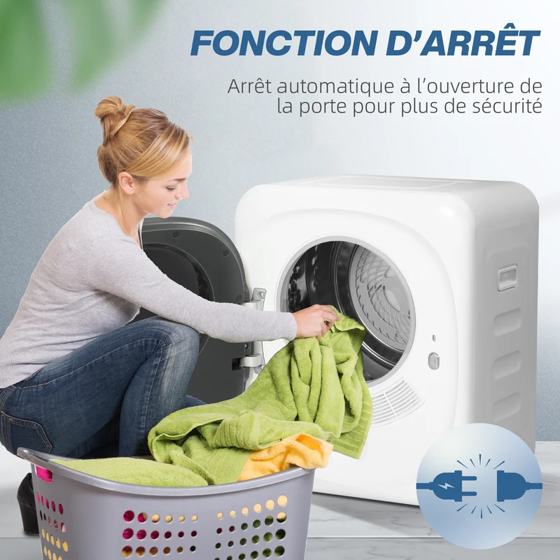 Sèche-linge évacuation portable balcon 48 x 43 x 57 cm 5 modes capteurs hygiéniques moderne épuré en plastique blanc 21_0007096