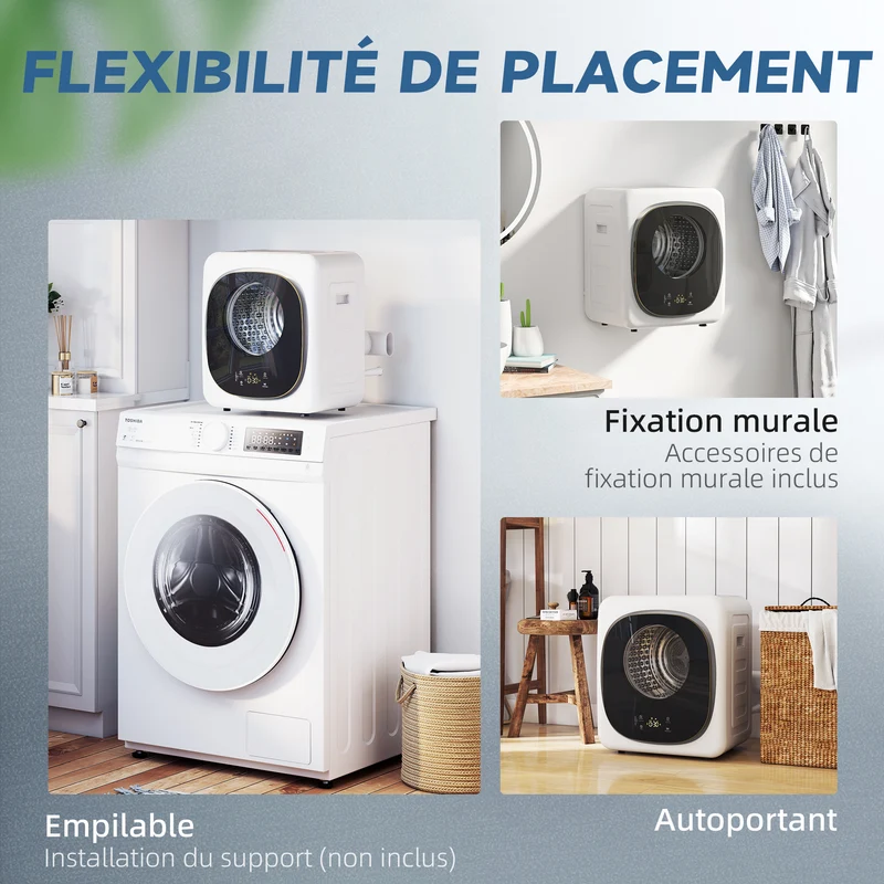 Sèche-linge évacuation portable balcon 48 x 43 x 57 cm 5 modes capteurs hygiéniques moderne épuré en plastique blanc 21_0007096