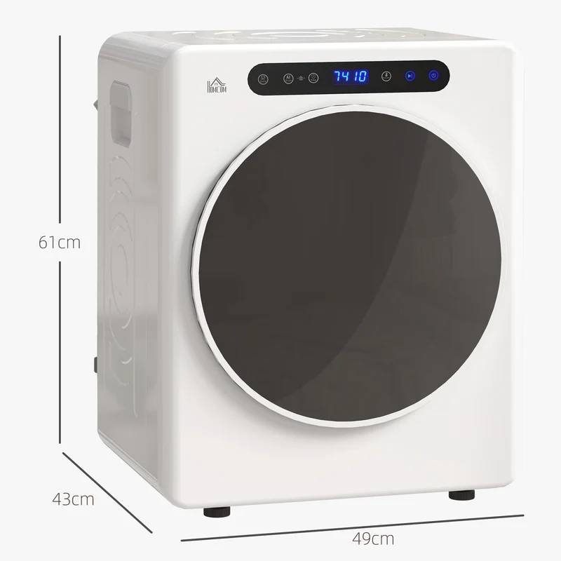 Sèche-linge à évacuation compact 49 x 43 x 61 cm séchage rapide anti froissage moderne épuré en acier inoxydable blanc 21_0007093