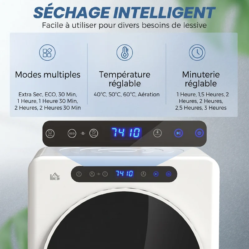 Sèche-linge à évacuation compact 49 x 43 x 61 cm séchage rapide anti froissage moderne épuré en acier inoxydable blanc 21_0007093