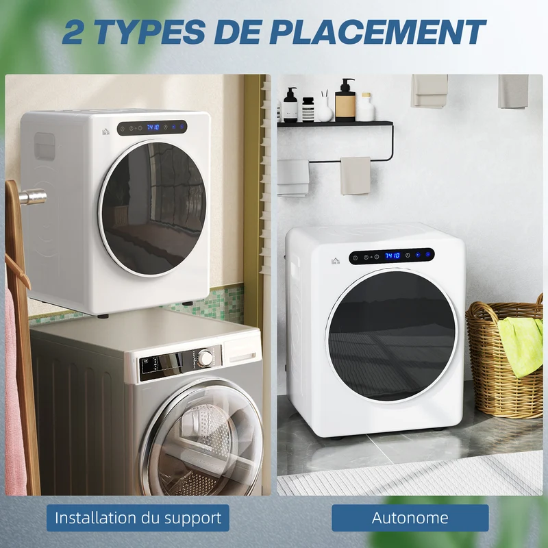 Sèche-linge à évacuation compact 49 x 43 x 61 cm séchage rapide anti froissage moderne épuré en acier inoxydable blanc 21_0007093