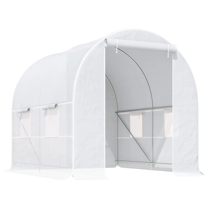 Serre de jardin tunnel 250 x 200 x 200 cm protection uv ouverture zippée style contemporain minimaliste en métal blanc 21_0004055