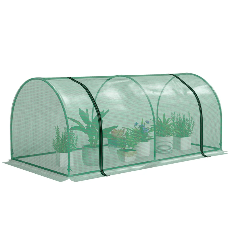 Serre de jardin pour tomates 200 x 100 x 80 cm protège du gel et des insectes porte zippée contemporain épuré en pe vert 21_0004139