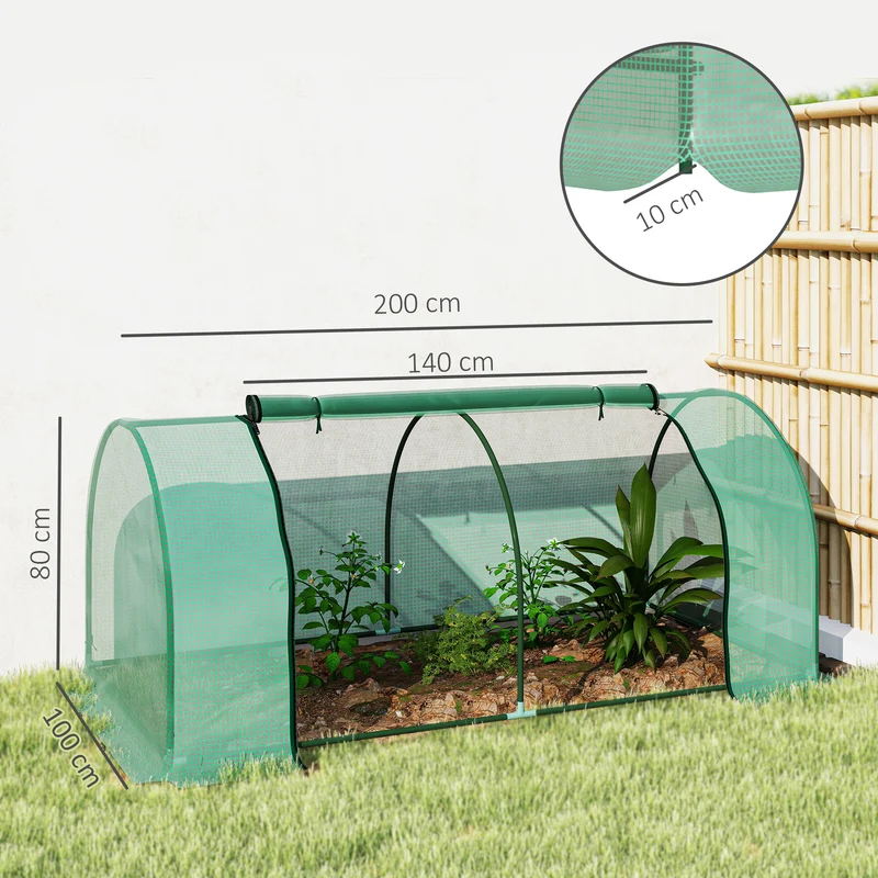 Serre de jardin pour tomates 200 x 100 x 80 cm protège du gel et des insectes porte zippée contemporain épuré en pe vert 21_0004139