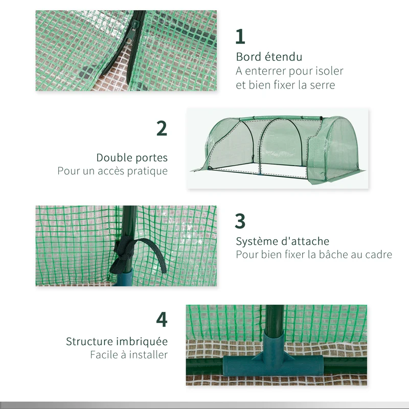 Serre de jardin pour tomates 200 x 100 x 80 cm protège du gel et des insectes porte zippée contemporain épuré en pe vert 21_0004139