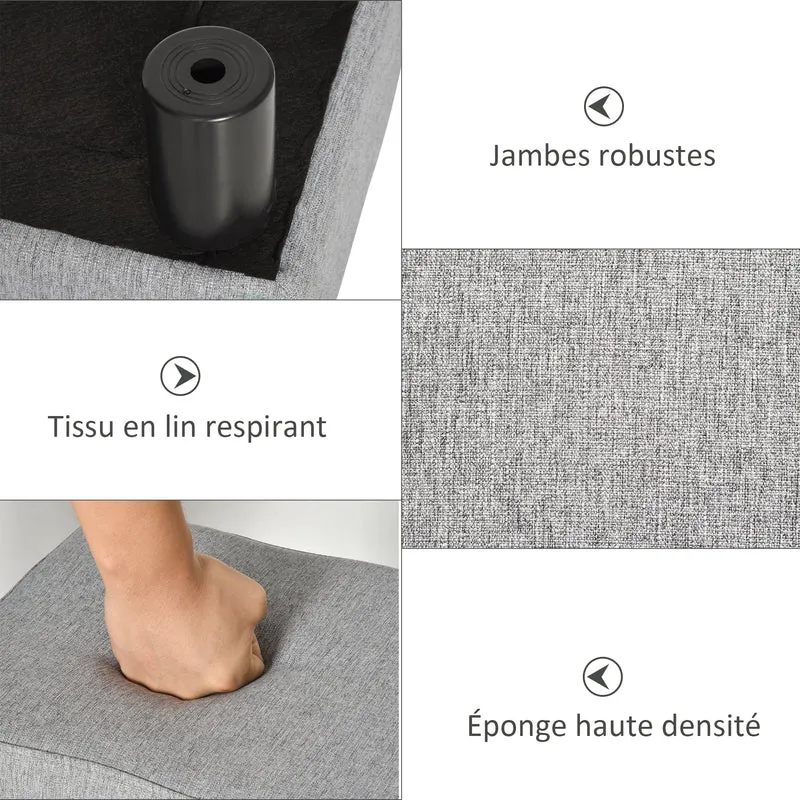 Pouf repose-pieds tabouret bas 40 x 30 x 24 cm assise confortable cadre solide moderne scandinave en polyester gris 21_0001755