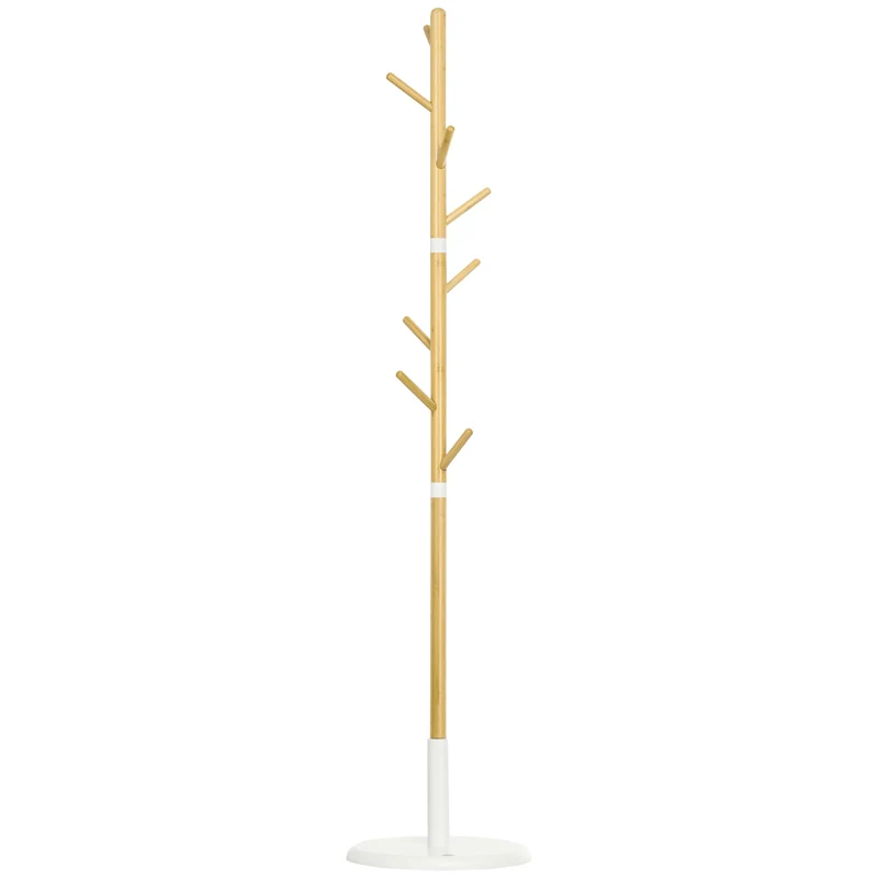 Portemanteau sur pied entrée 38 x 38 x 176 cm 8 crochets gain de place stable scandinave contemporain en bambou blanc 21_0002648