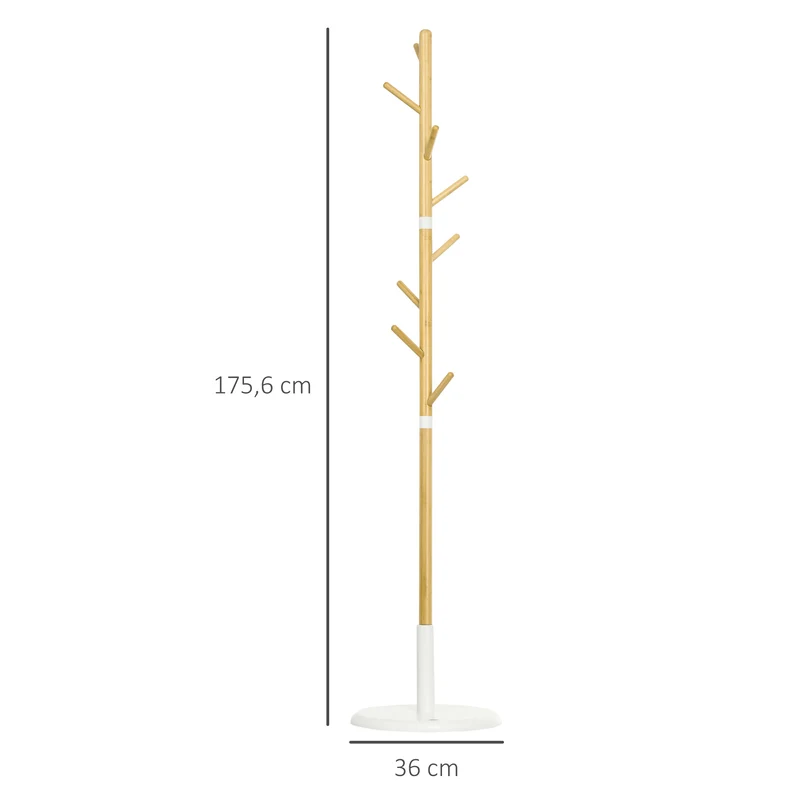 Portemanteau sur pied entrée 38 x 38 x 176 cm 8 crochets gain de place stable scandinave contemporain en bambou blanc 21_0002648