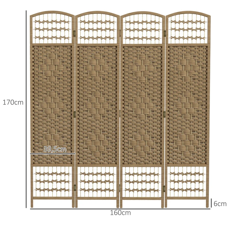 Paravent séparateur de pièce 4 panneaux pliable 160 x 170 cm intimité bonne aération design scandinave en bois naturel 21_0001272