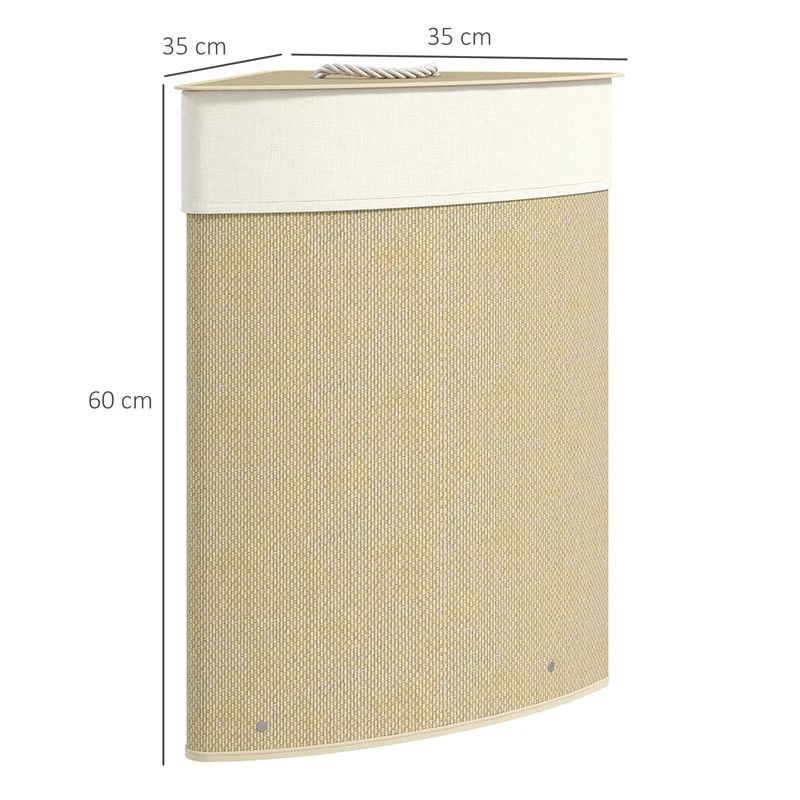 Panier à linge triangle 35 x 35 x 60 cm 55 l sac amovible style scandinave épuré salle de bain en bambou bois naturel 21_0005881