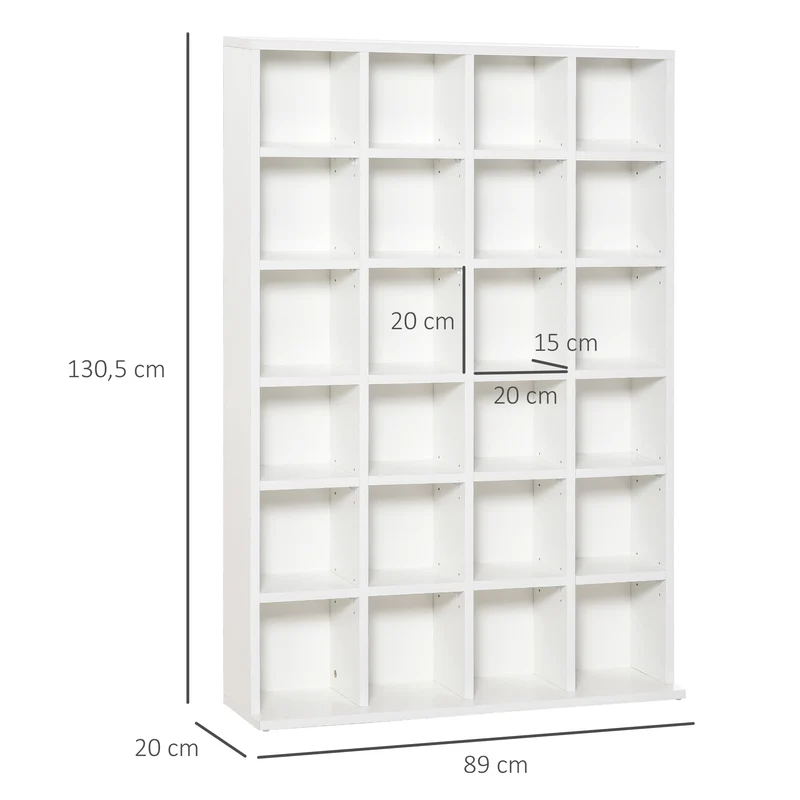 Meuble multimédia télé salon 89 x 20 x 130.5 cm 456 cd 336 dvd étagères réglables épuré en panneaux de particules blanc 21_0001402