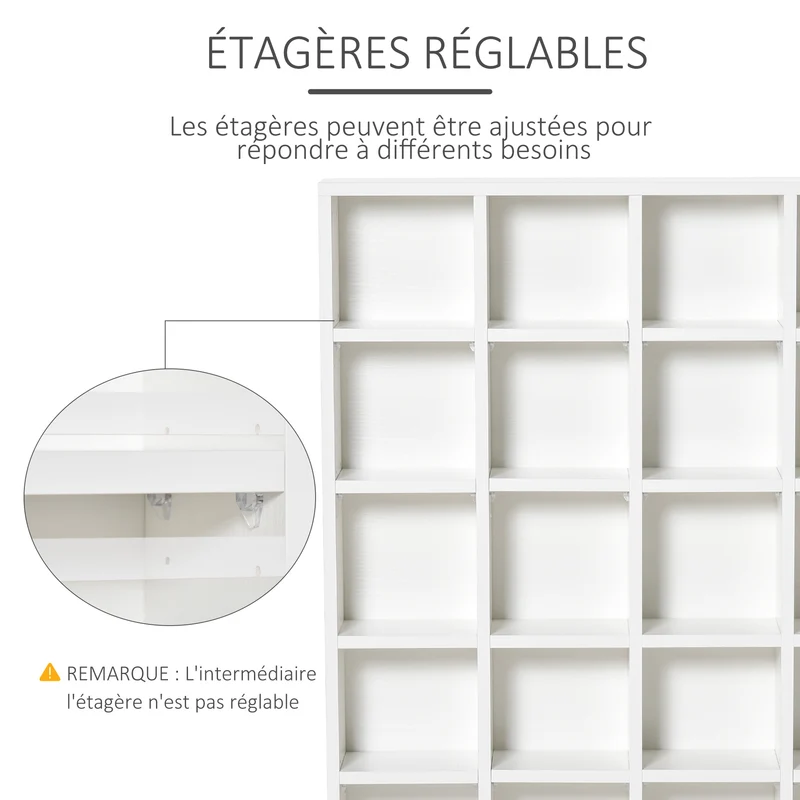 Meuble multimédia télé salon 89 x 20 x 130.5 cm 456 cd 336 dvd étagères réglables épuré en panneaux de particules blanc 21_0001402