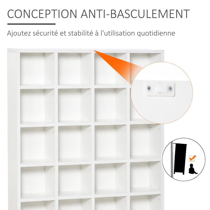 Meuble multimédia télé salon 89 x 20 x 130.5 cm 456 cd 336 dvd étagères réglables épuré en panneaux de particules blanc 21_0001402