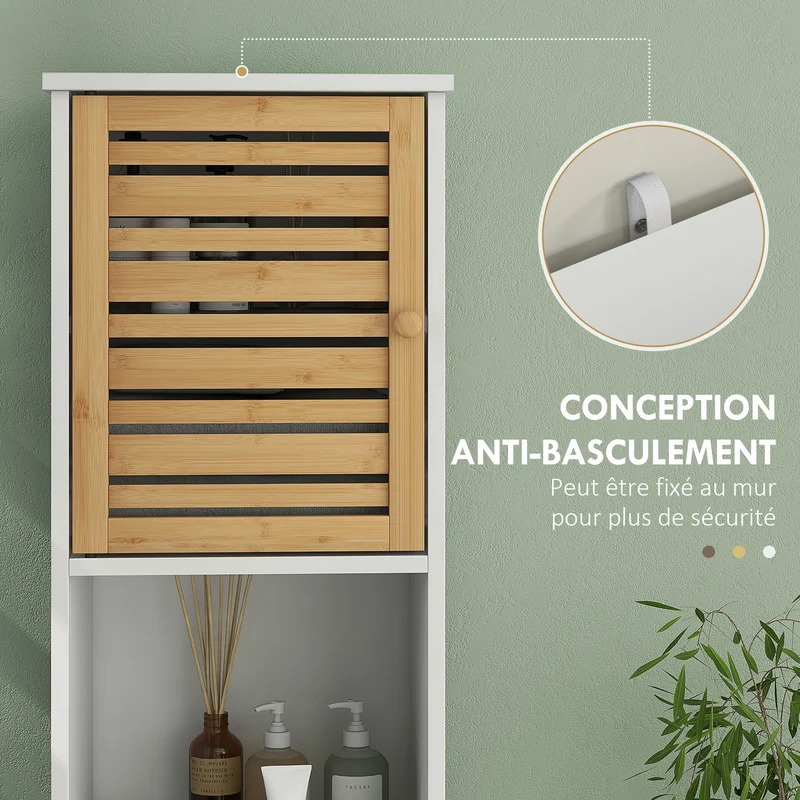 Meuble colonne salle de bain 35 x 30 x 170 cm gain de place étagère réglable 2 placards contemporain épuré en MDF blanc 21_0002025