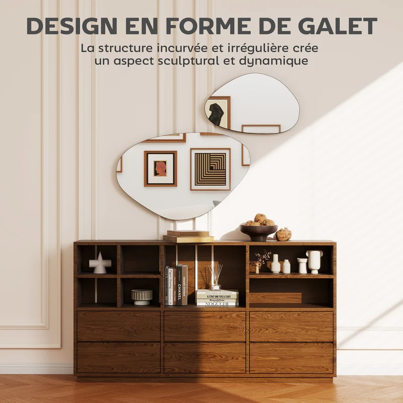 Lot de 2 miroirs muraux forme galet 70 x 46 cm et 49,5 x 31 cm décoratif moderne cosy accrochage multiple en verre noir 21_0003712