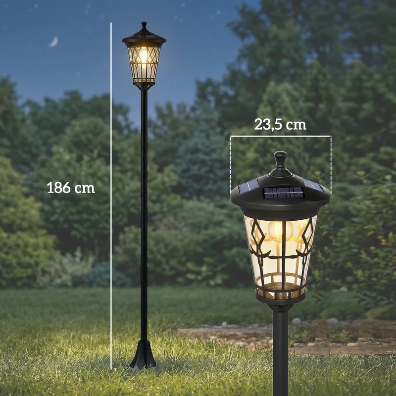 Lot de 2 lampadaires solaires jardin 24 x 24 x 186 cm réglable 150 cm 2 modes moderne cosy en acier inoxydable noir 21_0007000