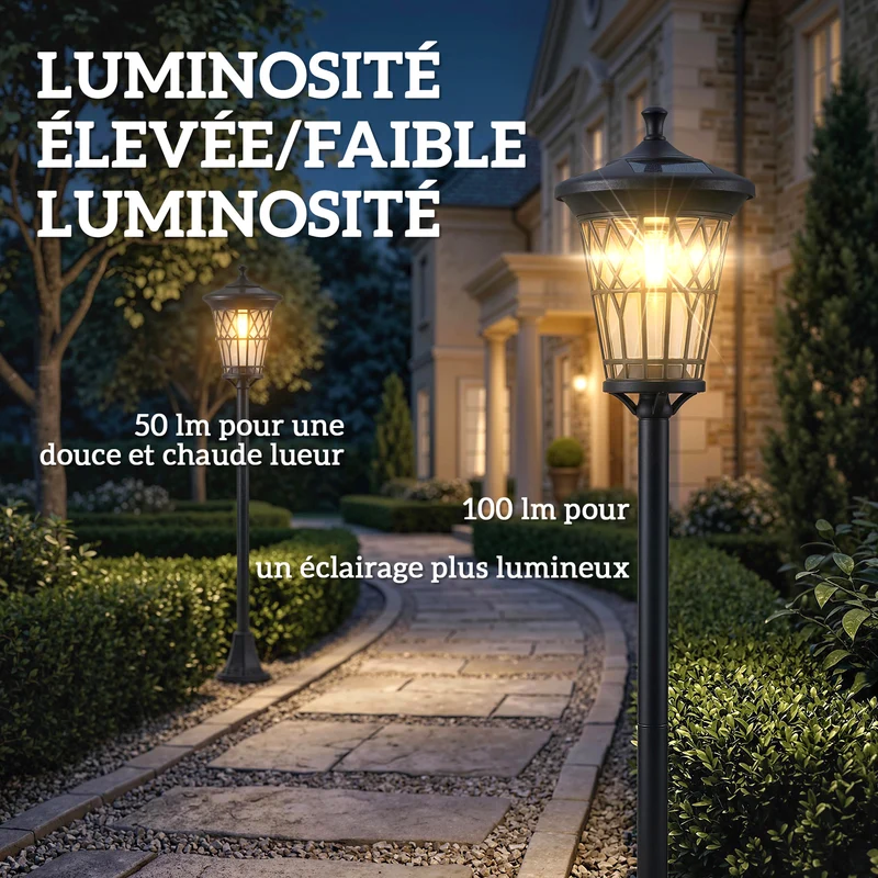 Lot de 2 lampadaires solaires jardin 24 x 24 x 186 cm réglable 150 cm 2 modes moderne cosy en acier inoxydable noir 21_0007000