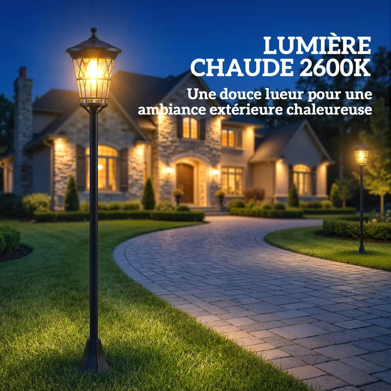 Lot de 2 lampadaires solaires jardin 24 x 24 x 186 cm réglable 150 cm 2 modes moderne cosy en acier inoxydable noir 21_0007000