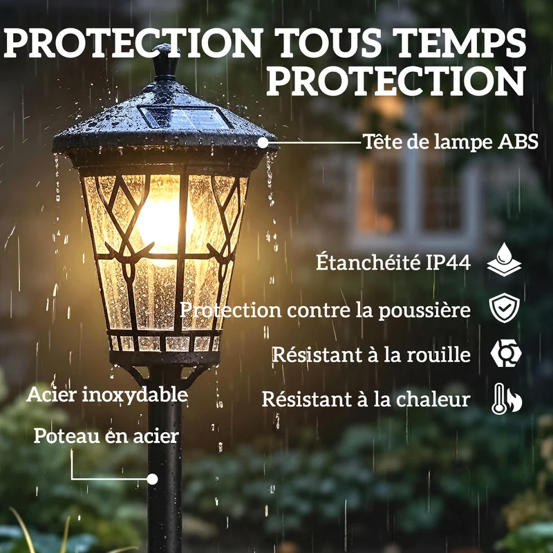 Lot de 2 lampadaires solaires jardin 24 x 24 x 186 cm réglable 150 cm 2 modes moderne cosy en acier inoxydable noir 21_0007000