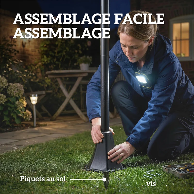 Lot de 2 lampadaires solaires jardin 24 x 24 x 186 cm réglable 150 cm 2 modes moderne cosy en acier inoxydable noir 21_0007000