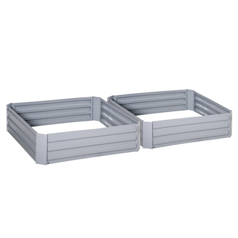 Lot de 2 carré potager 100 x 100 x 30 cm retient la chaleur montage sans outil design moderne industriel en acier gris 21_0004208