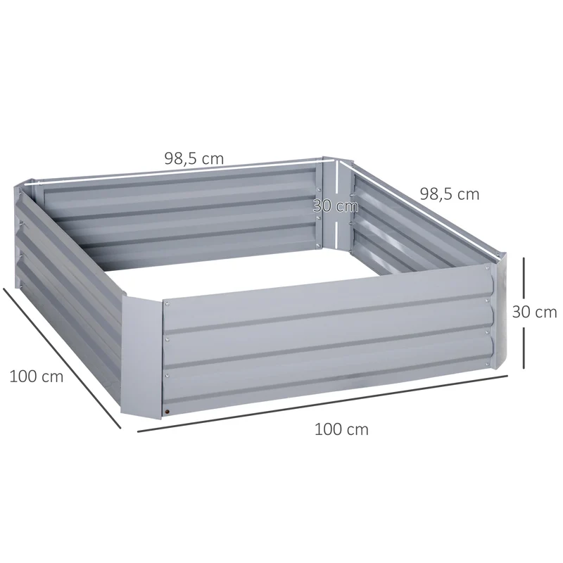 Lot de 2 carré potager 100 x 100 x 30 cm retient la chaleur montage sans outil design moderne industriel en acier gris 21_0004208