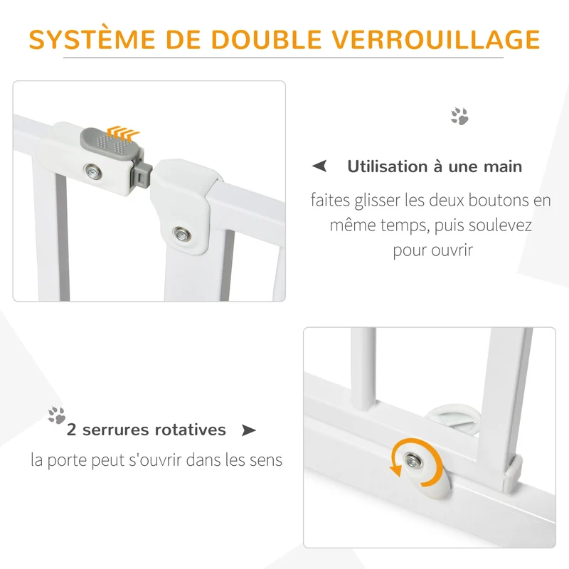 Lot de 2 barrières sécurité pour animaux 75-145 x 76 x 4 cm réglables sans perçage moderne contemporain en acier blanc 21_0007501