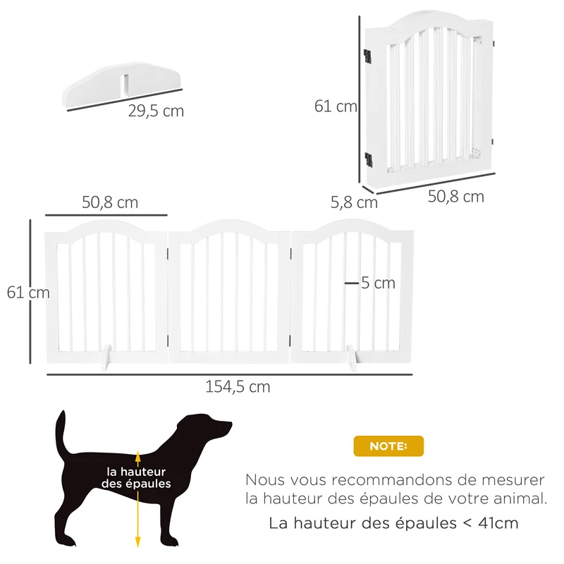 Lot de 2 barrières de sécurité modulable pliable pour animaux 154,5 x 61 x 29,5 cm stable utile moderne en MDF blanc 21_0007505