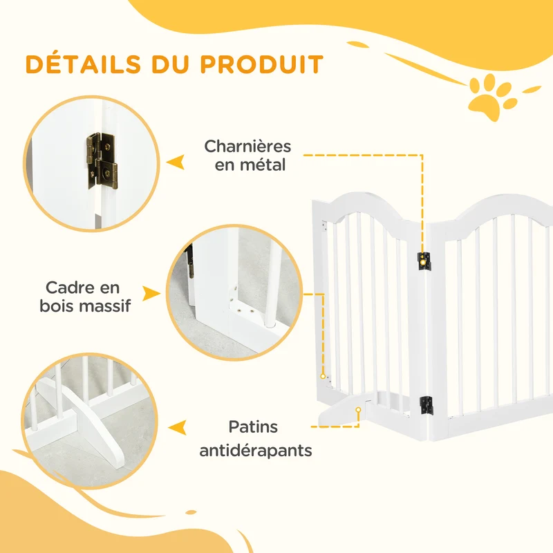 Lot de 2 barrières de sécurité modulable pliable pour animaux 154,5 x 61 x 29,5 cm stable utile moderne en MDF blanc 21_0007505