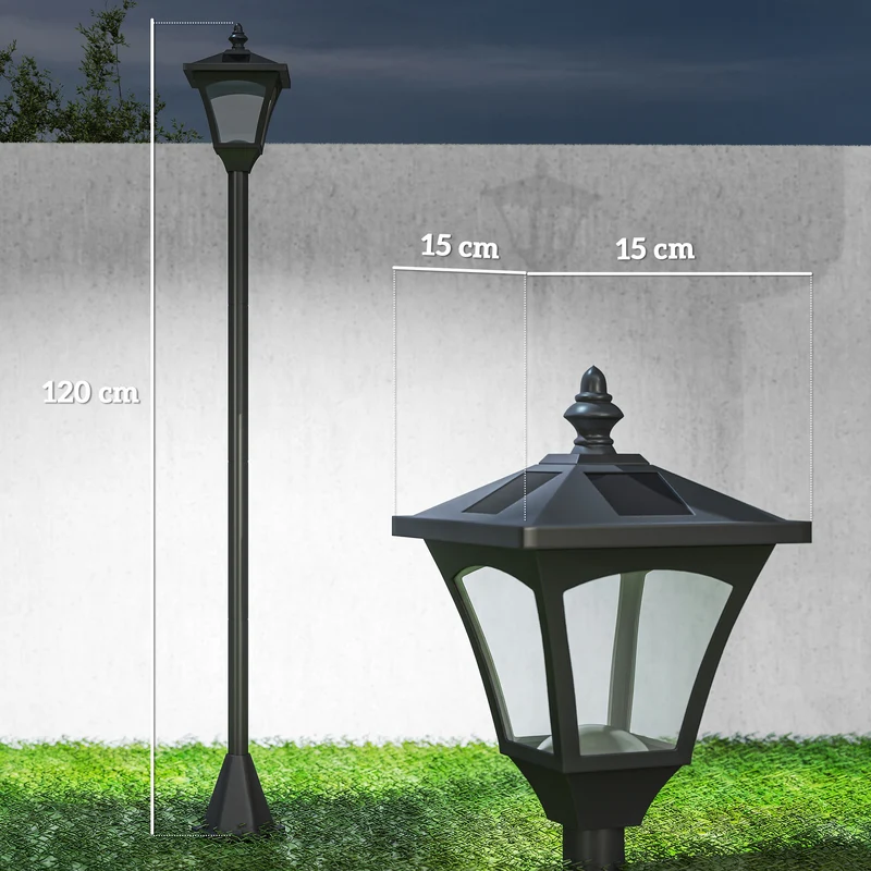 Lampadaire sur pied extérieur jardin 15 x 15 x 120 cm solaire automatique détecteur luminosité style classique en PP noir 21_0003900