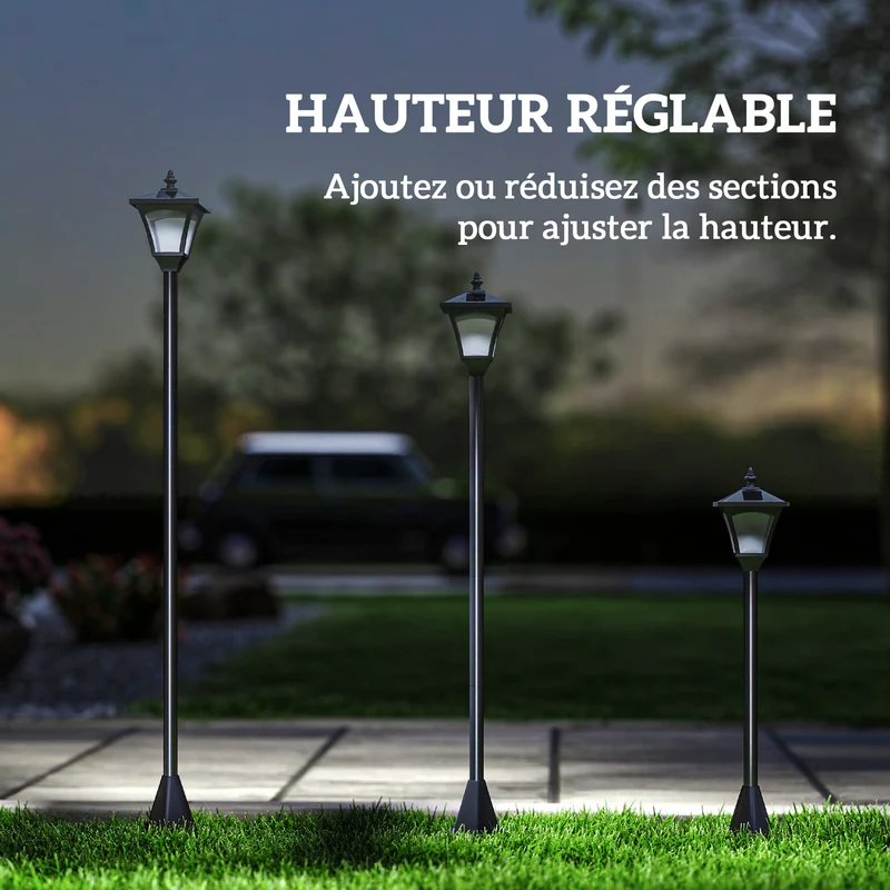 Lampadaire sur pied extérieur jardin 15 x 15 x 120 cm solaire automatique détecteur luminosité style classique en PP noir 21_0003900