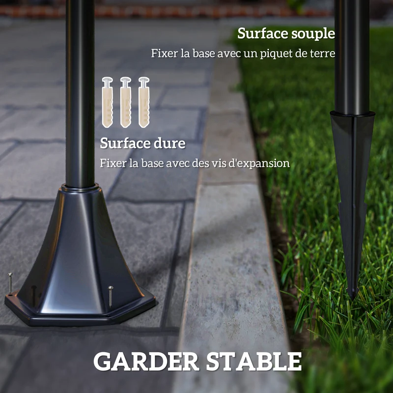 Lampadaire sur pied extérieur jardin 15 x 15 x 120 cm solaire automatique détecteur luminosité style classique en PP noir 21_0003900