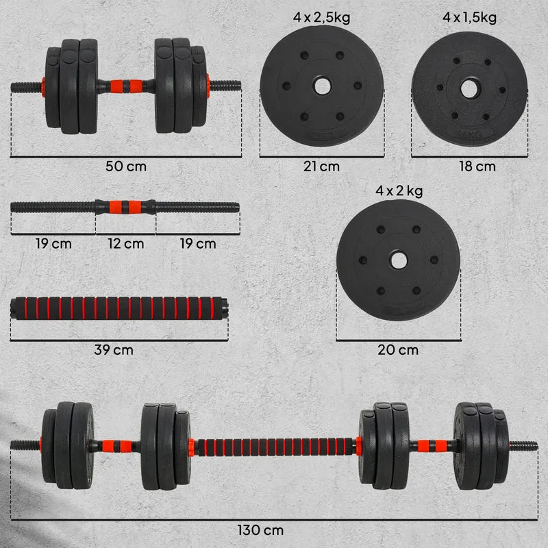 Kit d'haltères musculation maison 50 x 21 x 21 cm poids réglable poignées antidérapantes polyvalent moderne en hdpe noir 21_0006790