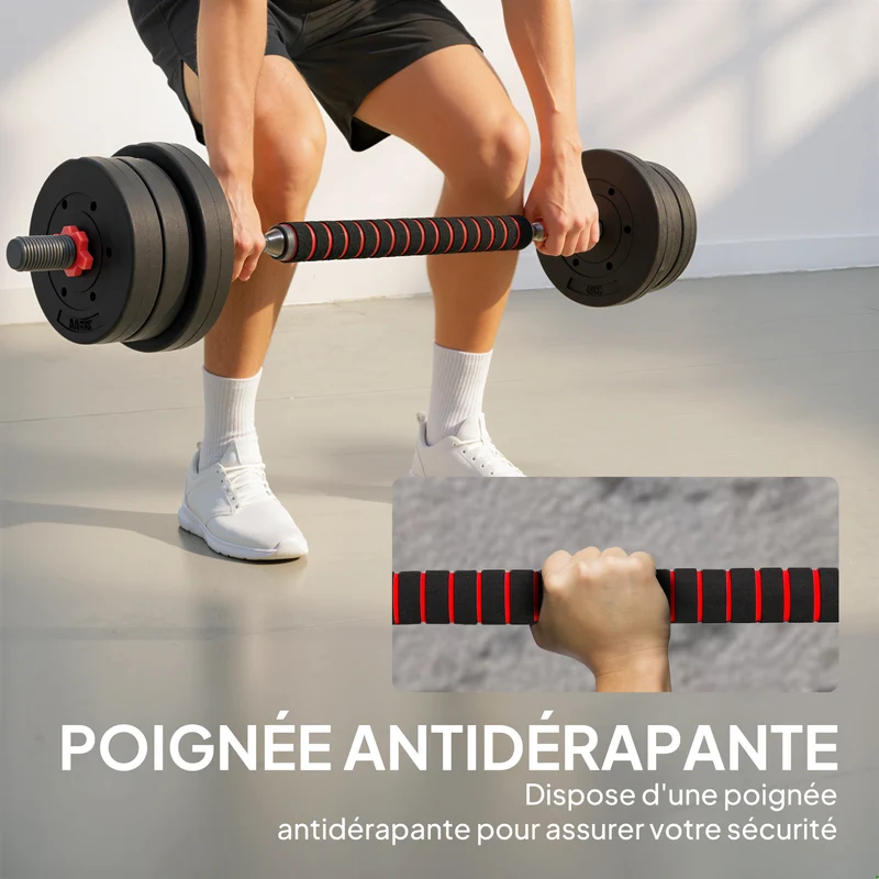 Kit d'haltères musculation maison 50 x 21 x 21 cm poids réglable poignées antidérapantes polyvalent moderne en hdpe noir 21_0006790