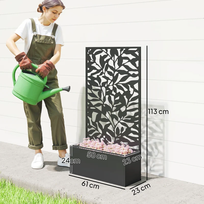 Jardinière treillis brise vue 61 x 23 x 113 cm support plantes grimpantes fixable au mur style moderne en métal noir 21_0005490