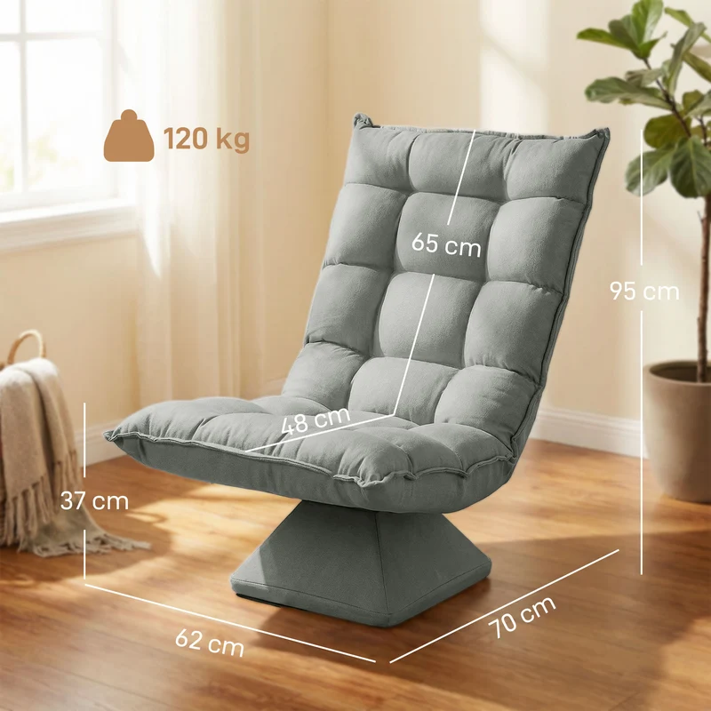 Fauteuil de sol pivotant 62 x 70 x 95 cm dossier réglable confortable contemporain en velours microfibre gris clair 21_0003079