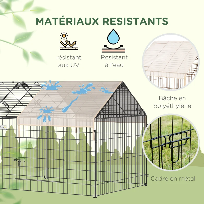 Clôture pour petits animaux extérieur 220 x 103 x 103 cm protection intempéries et prédateurs industriel en métal noir 21_0007866