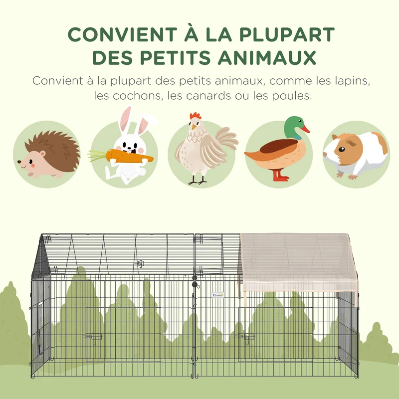 Clôture pour petits animaux extérieur 220 x 103 x 103 cm protection intempéries et prédateurs industriel en métal noir 21_0007866